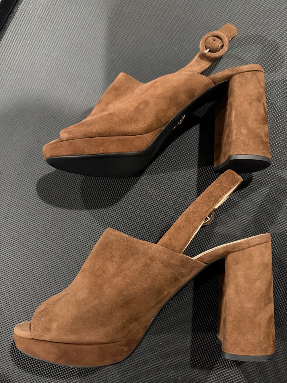 Prada Brown Suede Peep-Toe Slingback Platform Heels